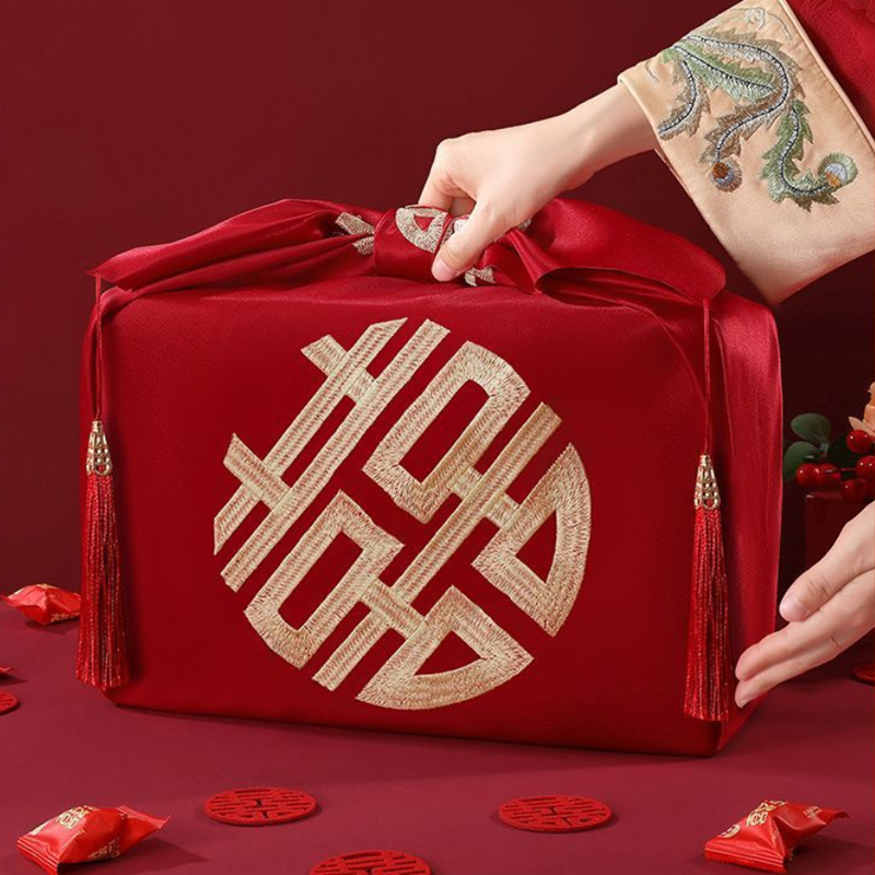 Furoshiki Wrap Cloth - Çin Tarzı Kırmızı Mendil Furoshiki Düğün